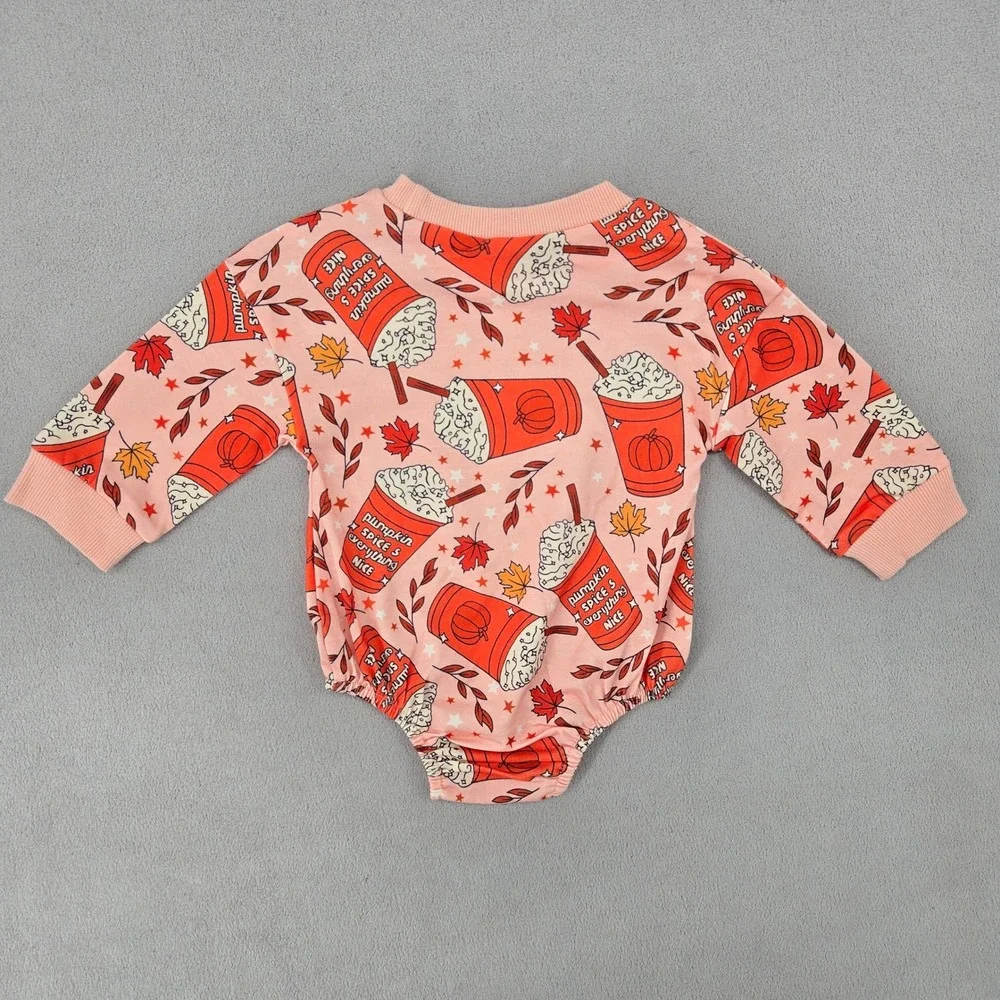 Unbranded Baby Girls Pink Pumpkin Spice Latte Fall Bubble Romper GX0808